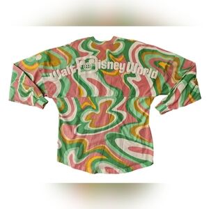 Disney Spirit Jersey Shirt Women Medium Green Pink Swirl Disney World Colorful